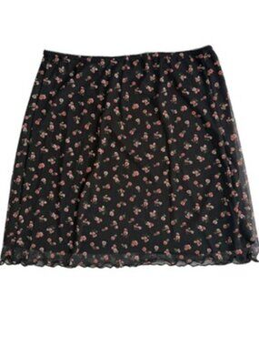 Urban Outfitters Black Mini Skirt Sheer Floral Print Sz M